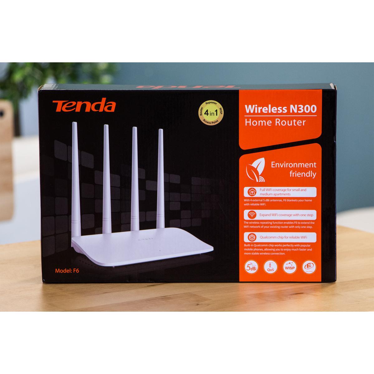 TENDA F6 WIRELESS N300 ROUTER – 300MBPS 2.4GHZ, 4 HIGH‑GAIN ANTENNAS, AP/WISP/REPEATER MODES