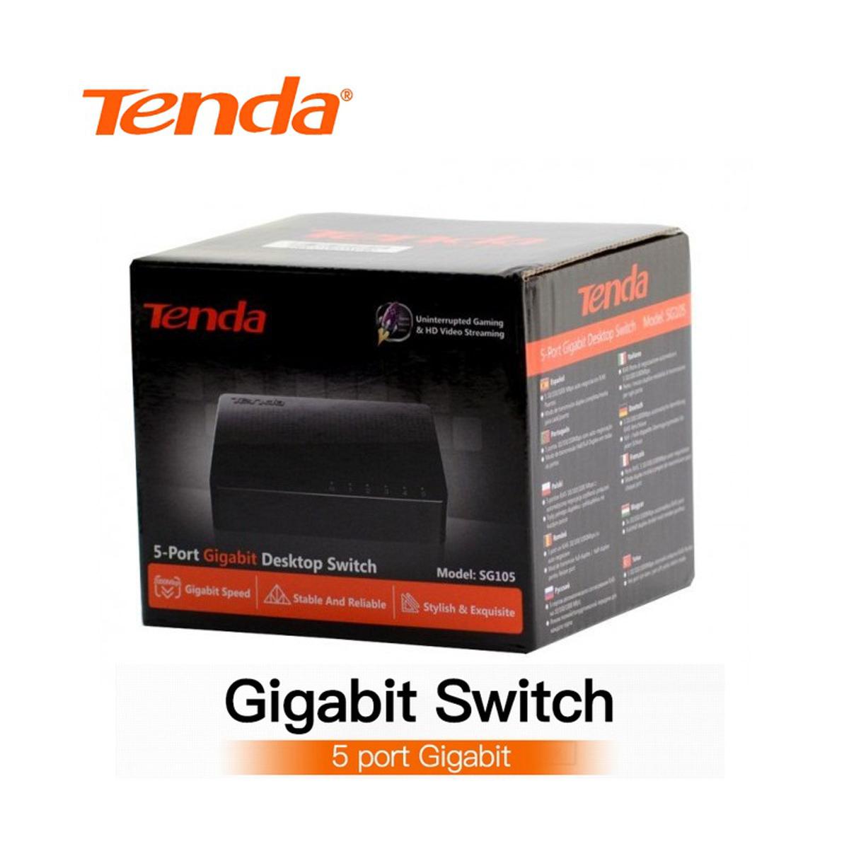 Tenda SG105 5‑Port Gigabit Ethernet Desktop Switch – Unmanaged Network Switch 10/100/1000Mbps, Plug‑and‑Play for Home & Office